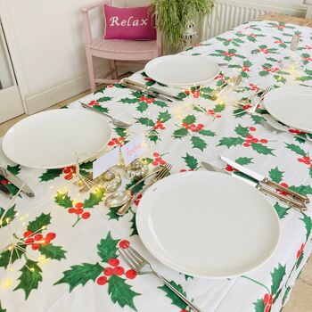 Luxury Christmas Holly Tablecloth ~ Linen Feel Paper, 6 of 8