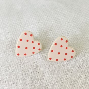 Ceramic / Silver Plated Pink Heart Stud Earrings, 5 of 7