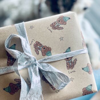 Cockapoo Dog Illustration Personalised Christmas Wrapping Paper, 2 of 7