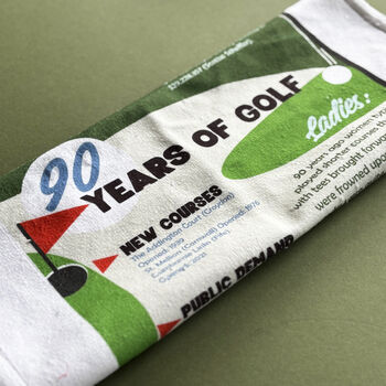 A Lifetime Of Golf 90th Birthday Gift Tea Towel, 2 of 3