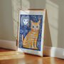 A Girl And A Cat Art Print, Modern Giclée Illustration Wall Art, Colourful Home Decor, thumbnail 1 of 2
