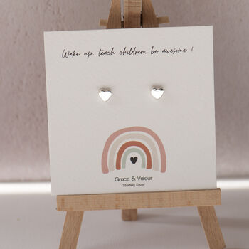 Teacher Gift Thank You Sterling Silver Heart Studs, 2 of 8