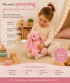 Personalised Bunny Rabbit, Custom Embroidered Plush Toy, Baby Shower Gift, Ce Certified, 5 of 12