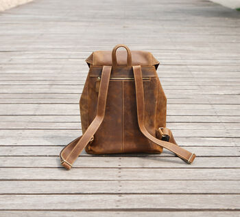 Front Pockets Vintage Look Leather Backpack, 8 of 10