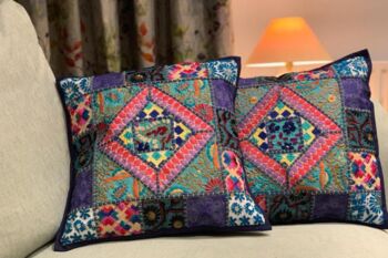 Handmade Indian Patchwork Cushion Cover Blue, 3 of 7