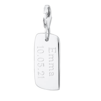 Engraved Sterling Silver Rectangle Tag Charm, 5 of 7
