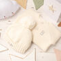 Luxury Dawn Pink Bobble Hat And Cardigan Baby Gift Set, thumbnail 4 of 10