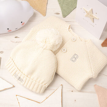 Luxury Dawn Pink Bobble Hat And Cardigan Baby Gift Set, 4 of 10