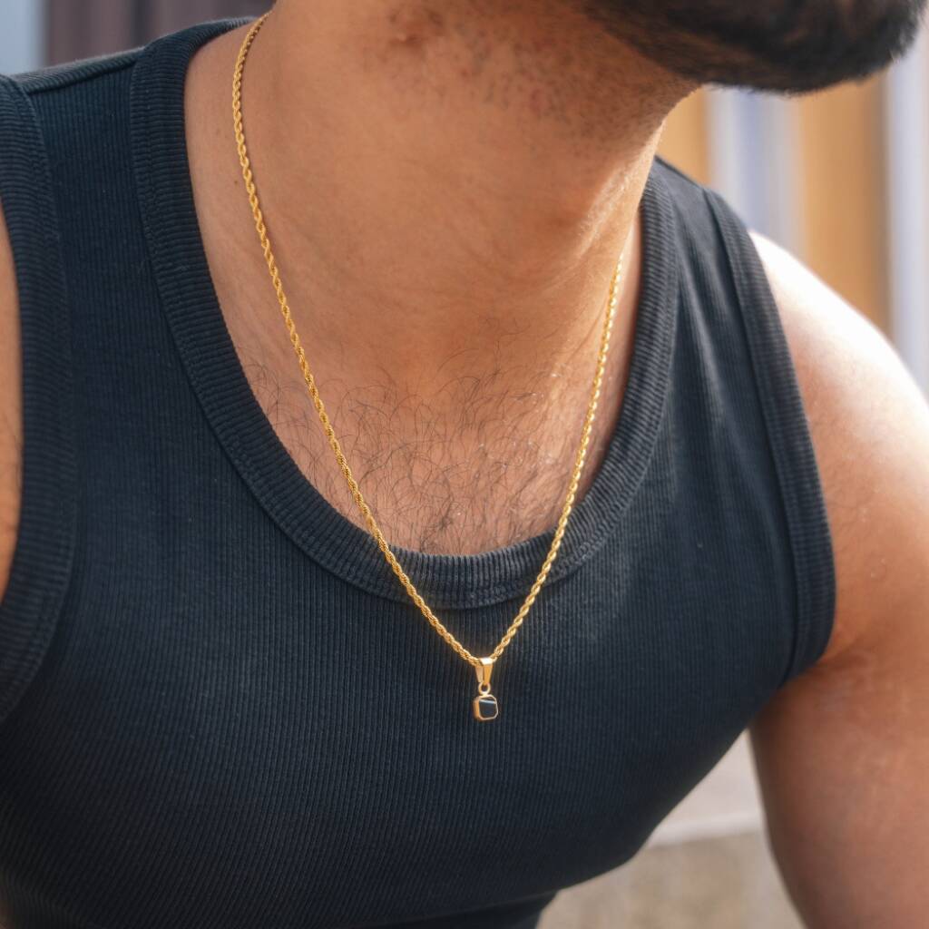 Gold Mini White Line Onyx Gemstone Pendant Necklace For Men, 1 of 9