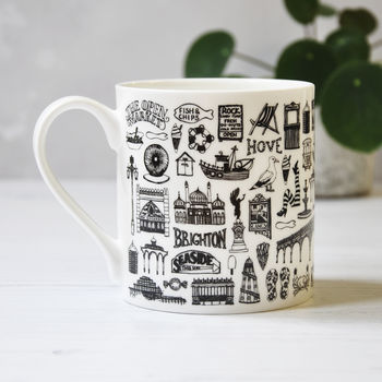 Brighton Illustrated Black And White Mug, 2 of 8