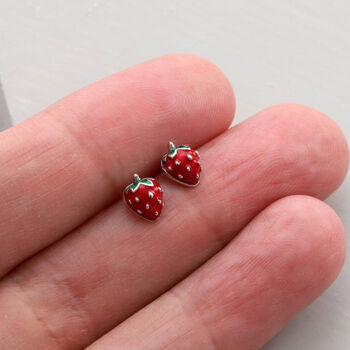 Mini Enamel Strawberry Stud Earrings, 3 of 3