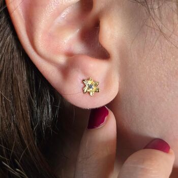 Aquamarine March Daffodil Gold Plated Stud Earrings, 3 of 5