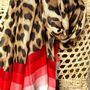 Leopard Print Scarf With Red Stripes, thumbnail 2 of 3