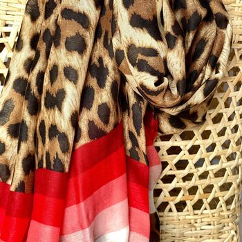 Leopard Print Scarf With Red Stripes, 2 of 3