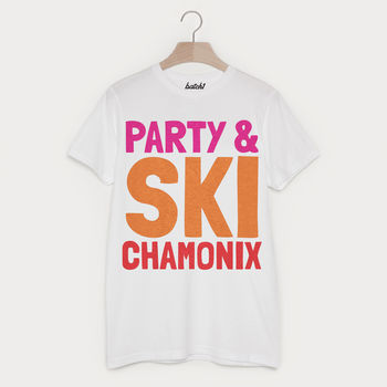 Chamonix Retro Men's Après Ski Alpine Slogan T Shirt, 2 of 2