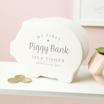 Personalised Baby's First Piggy Bank Money Box, 2 of 6