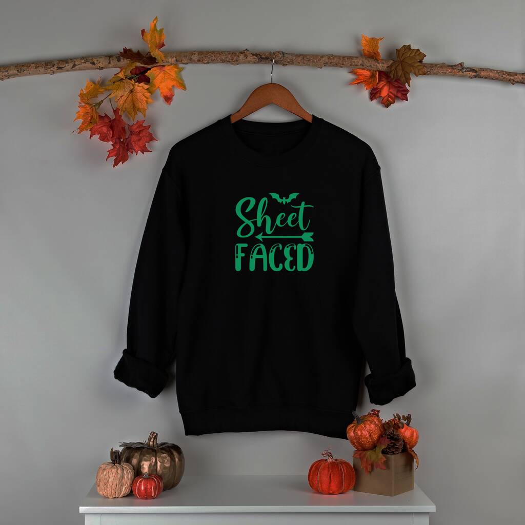 Sheet Faced Funny Glow In The Dark Sweatshirt Halloween, 1 of 2