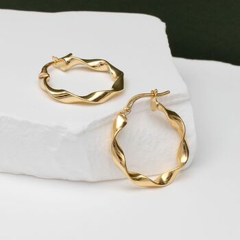 9ct Yellow Gold Twisted Hoop Earrings 17mm 22.5mm, 4 of 6