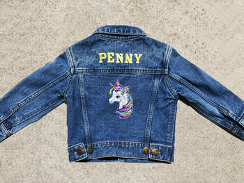 Kids Personalised Denim Jacket Special Sparkly Unicorn, 4 of 9