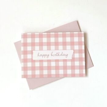 Happy Birthday Pink Gingham Mini Greetings Card, 2 of 3