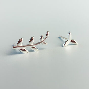 Sterling Silver Asymmetrical Leaf Stud Earrings, 2 of 8