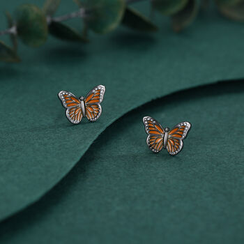 Sterling Silver Monarch Butterfly Stud Earrings, 4 of 11