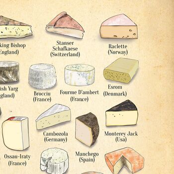 Cheese Of The World Print, Cheese Lover Art Poster, 9 of 12