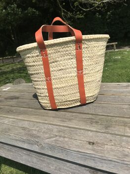 French Market Basket With Short Orange Leather Handles, 4 of 7