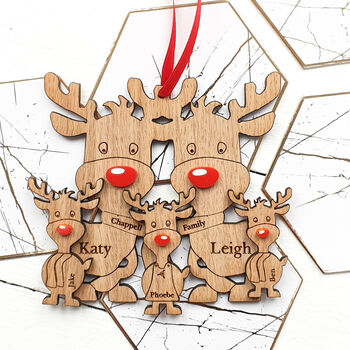 Double Sided Oak Reindeer Parent And Three Children Dec, 4 of 5
