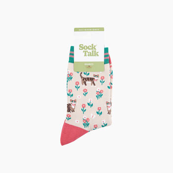 Tabby Cat Floral Bamboo Socks In Cream, 4 of 4