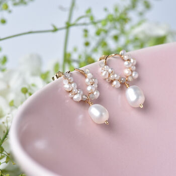 Baroque Pearls And White Zircon Drop Earrings, 4 of 11