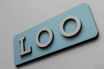 Loo Sign Pastel Blue, Bathroom Toilet Sign Birch Wood, 3 of 3