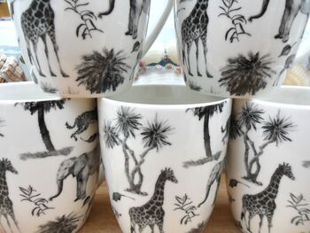 Set Of Six China Aspen Mugs In Black Safari Design, 5 of 12