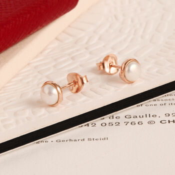 Gemstone Stud Earrings In Rose Gold Vermeil Plated, 4 of 12
