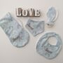 Personalised Baby Feeding Set, Blue Rainbow Fabric, thumbnail 9 of 12