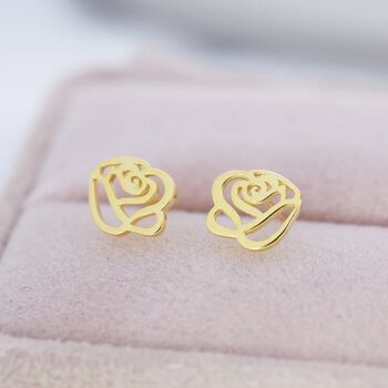 Cut Out Rose Flower Stud Earrings In Sterling Silver, 5 of 12