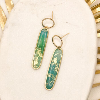 Aqua And Gold Foil Drop Statement Earrings Stud, 2 of 7