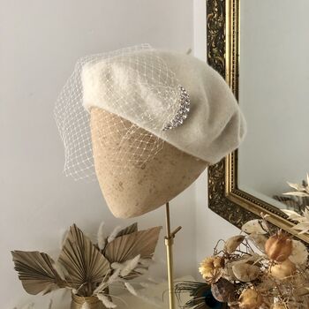 Ivory Beret With Optional Veil And Accessories, 5 of 12
