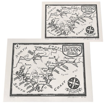 Devon Coastlines Map Hand Drawn Fine Art Print, 3 of 12