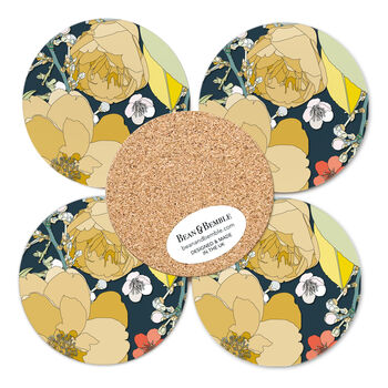 Floral Coasters Box Set Of Four Round Heat Resistant, 5 of 10