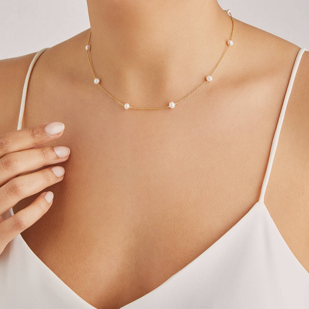 Rose, Silver Or Gold Ten Pearl Choker, 1 of 6