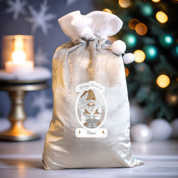 Personalised Silver Grey Gonk Pom Pom Christmas Sack, 2 of 5