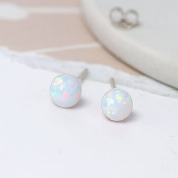 Sterling Silver White Opal Bead Stud Earrings, 5 of 11