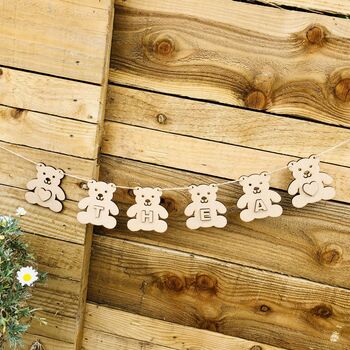 Personalised Teddy And Name Wooden Bunting, 2 of 7