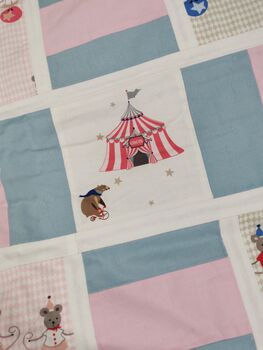 Handmade Circus Quilt,Tummy Time Mat, Blues And Pinks, 6 of 8