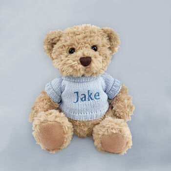 Personalised Bertie Bear With Baby Pyjamas, Blue, 2 of 4
