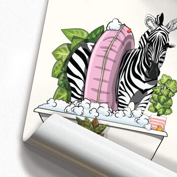 Zebra In Bath, Funny Bathroom Poster, Home Decor, 6 of 7