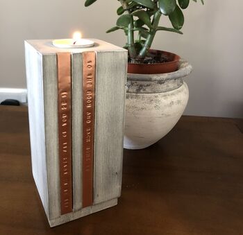 Personalised Wood And Copper Candle Holder, 11 of 11