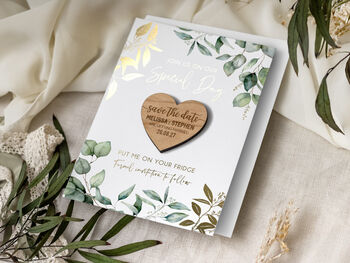 Save The Date Magnet With A Botanical Gold Foil Card, 6 of 9