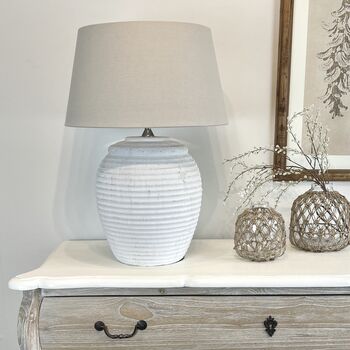 Large Ribbed Chalk White Distressed Table Lamp Alice, 4 of 4